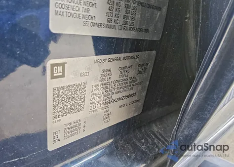 2021 Chevrolet Silverado C1500 Custom z USA, uszkodzony, nr VIN 1GCPWBEK2MZ250053